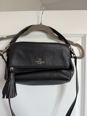 kate spade Black Pebbled Leather Shoulder Bag with Tassel